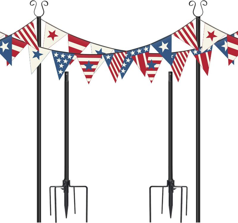 Photo 1 of Urban Deco 2 Packs Heavy Duty String Light Poles 4 Prong Christmas Light Hanging Pole, Portable Flag Pole for Yard Weather Resistant Poles for Outdoor String Lights, Black Christmas Light Pole