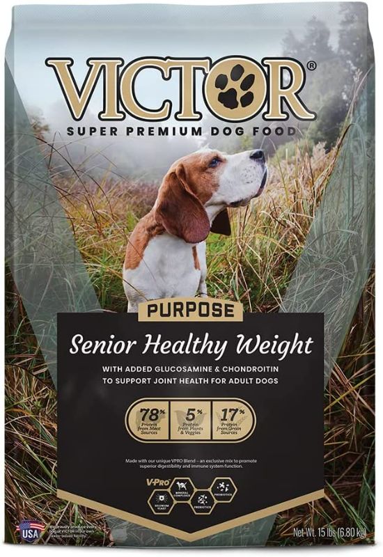 Photo 1 of Victor Super Premium Dog Food – Purpose - Senior Healthy Weight – Gluten Free Weight Management Dry Dog Food for Senior Dogs with Glucosamine and Chondroitin, for Hip and Joint Health, 15lbs 