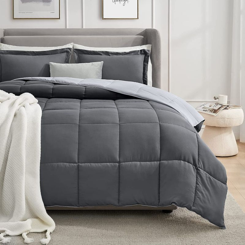 Photo 1 of Homelike Moment Lightweight Comforter Set California King Reversible All Season Down Alternative Bed Comforter Set Summer Blanket 3 Piece - with 2 Pillow Shams Cal King Size Dark Gray/Light Grey