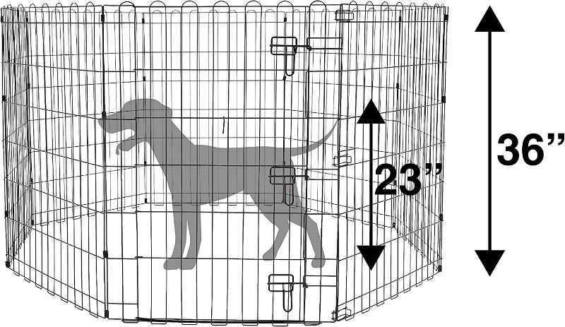 Photo 1 of Amazon Basics Foldable Metal Pet Dog Exercise Fence Pen With Door Gate - 60 x 60 x 36 Inches, Black Medium