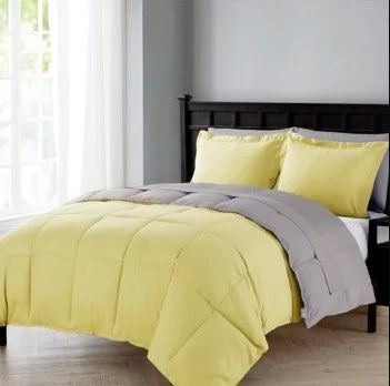 Photo 1 of All Season 3-Piece Comforter Set, Down Alternative Filling, Queen Yellow/Gray