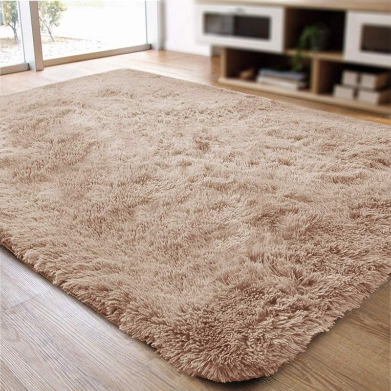 Photo 1 of Super Soft Indoor Modern Shag Area Rugs Fluffy Beding Room Shaggy Carpets Dining Living Room Nursery Rug, Khaki Beige blend 5ft X 8.5ft