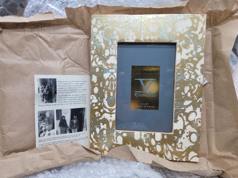Photo 2 of 5 Elements Verdi Gold Picture Frame, Wall and Table Top mounting, Display Photo 4x6 Inches/10x15cm, Bone Inlay wooden Handicraft for Home Decor