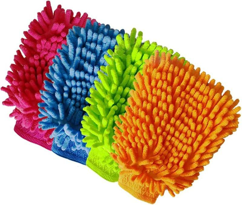 Photo 1 of Aeroway Chenille Microfiber Premium Scratch-Free Car Wash Mitt - Double Sided, 4 Pack, 4 Color,Regular Size