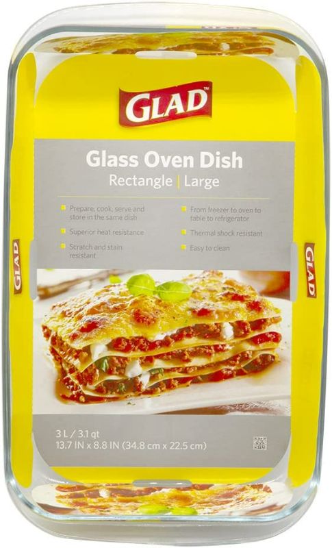 Photo 1 of Glad Clear Glass Oblong Baking Dish | 3.1-Quart Nonstick Rectangular Bakeware Casserole Pan | Freezer-to-Oven and Dishwasher Safe, Large
