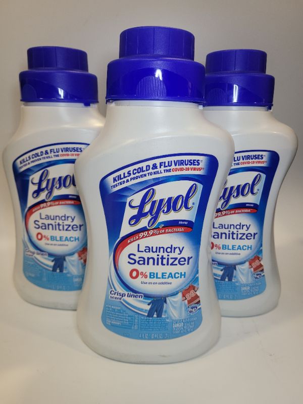 Photo 2 of (3 pack) Lysol Laundry Sanitizer Additive, Sanitizing Liquid for Clothes and Linens, Eliminates Odor Causing Bacteria, Crisp Linen, 41oz