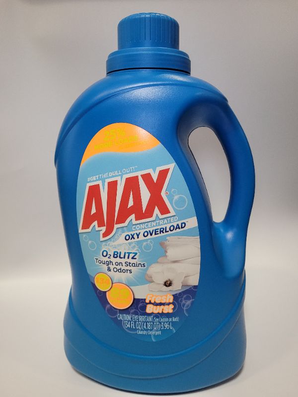Photo 2 of Oxy Overload Liquid Laundry Detergent by Ajax | Odor & Stain Eliminator | Works in All Standard and HE Washing Machines | Concentrated Laundry Soap | Hot & Cold Water | Fresh Burst Scent |134 Ounces