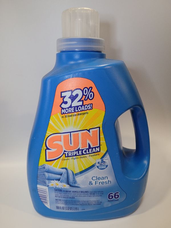 Photo 2 of Sun Ultra Liquid Triple Clean Laundry Detergent, Clean and Fresh, 66 Loads, 100 Fluid Ounce