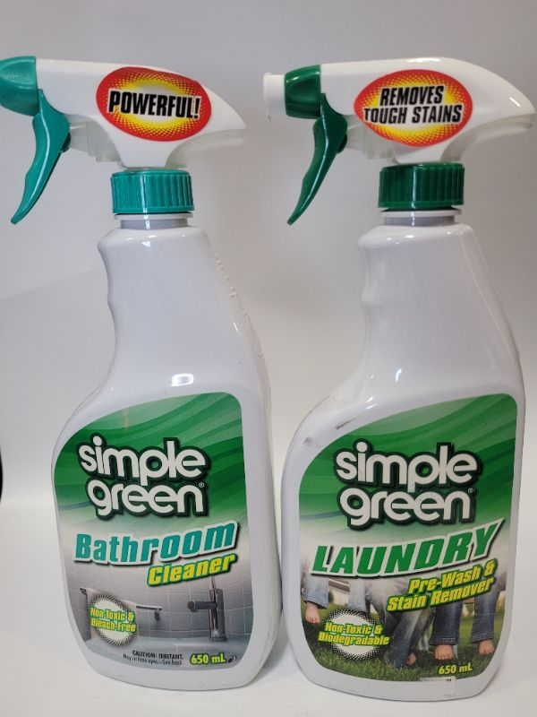 Photo 1 of 2 pack - one Simple Green Bathroom Cleaner and one Simple Green Laundry Pre-wash & Stain Remover 22oz
