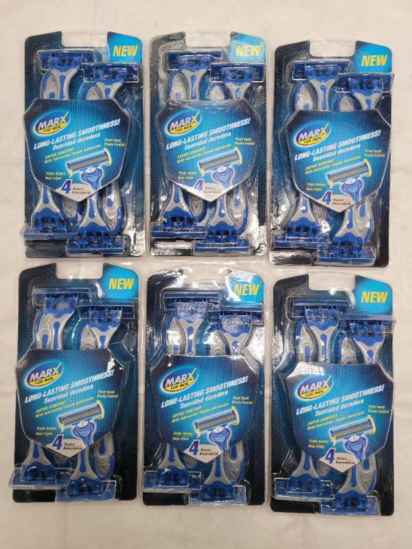 Photo 2 of (6 pack) Marx For Men 4 count Triple Blade Disposable Razors Long Lasting Smoothness Super Comfort with Lubrastrip and Pivot Head