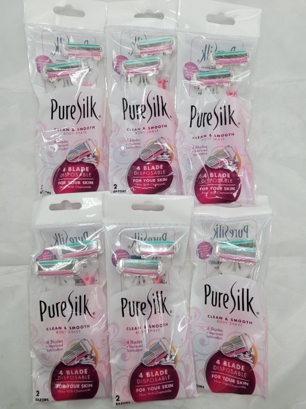 Photo 3 of (2 Boxes of 3 pack) Pure Silk Clean & Smooth Body Shave 4 Blades + Lubrication with Chamomile 2 Razors