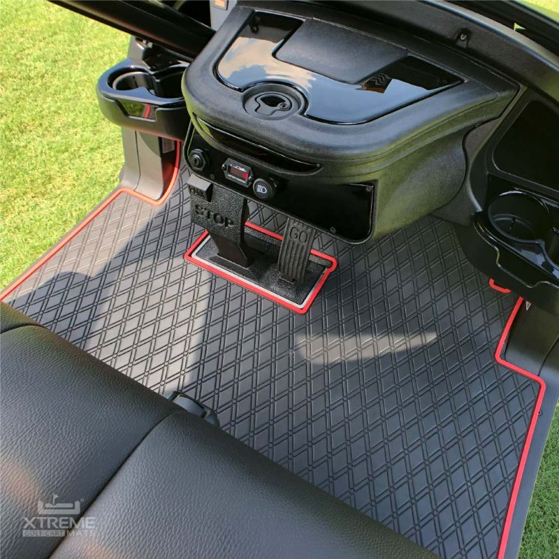 Photo 1 of Matsentico Mats golf cart floor mat, red with black honeycomb design For Club Car Models: Precedent (2004-2017), Onward/Tempo (2017-2021)