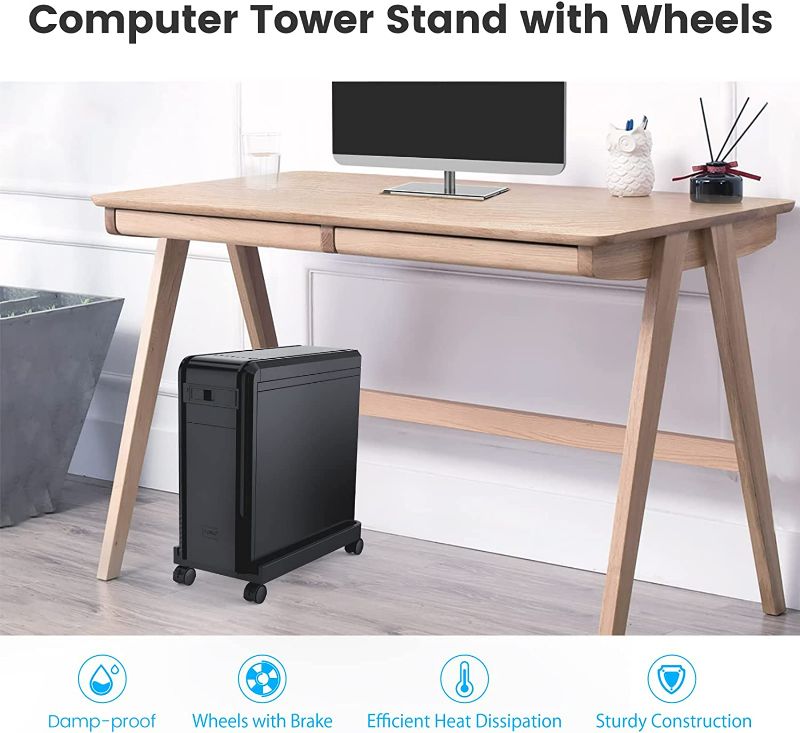 Photo 2 of Computer Tower Stand, ORICO Mobile CPU Holder with 4 Caster Wheels Computer Tower Stand Carts on Carpet Fits for Most Computer Tower, Gaming PC, ATX Case, PC Holder