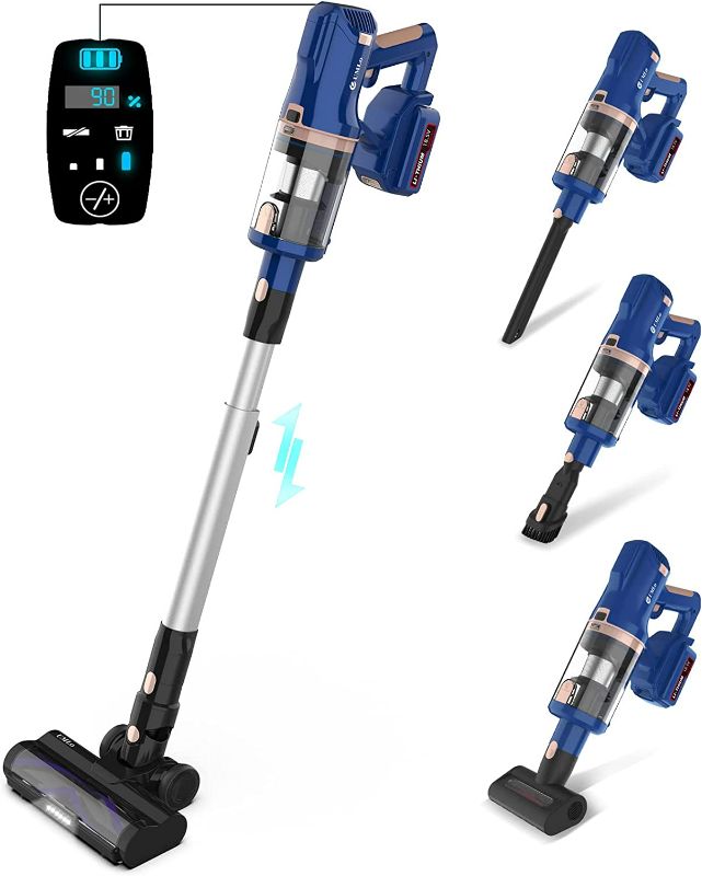 Photo 1 of UMLo Cordless Vacuum Cleaner, Stick Vacuum with 265W 25Kpa Powerful Suction, Rechargeable Battery Vacuum, Up to 60mins Runtime, 8 in 1 LED Lightweight Vacuum for Pet Hair Carpet Hard Floor, V111 Plus