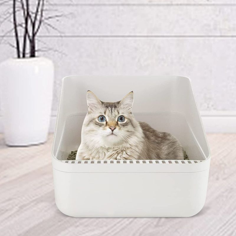 Photo 1 of Open Litter Box, Removable Litter Box, Easy to Clean Semi-Closed Litter Box for Cats and Small Dogs (White Small)