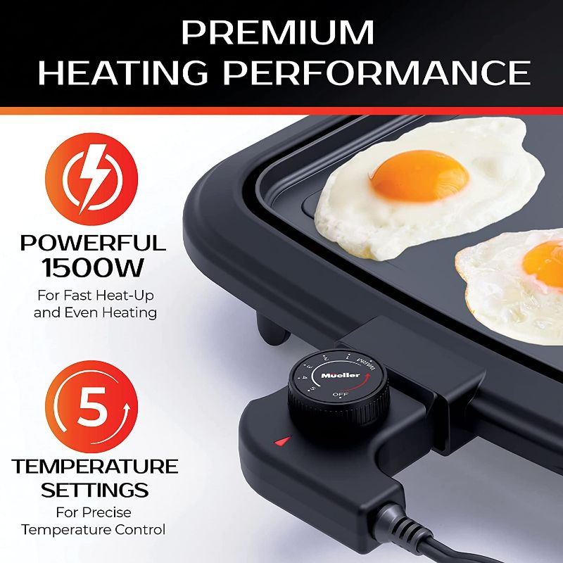 Photo 2 of Mueller HealthyBites Eco Nonstick 20 Inch Electric Griddle Teflon-free, 10 Eggs at Once, Cool-Touch Handles and Slide-Out Drip Tray, for Breakfast Pancakes, Burgers, Eggs, Black