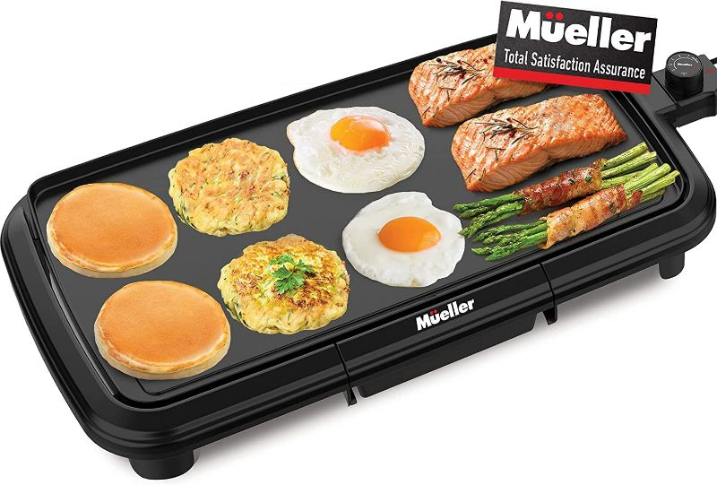 Photo 1 of Mueller HealthyBites Eco Nonstick 20 Inch Electric Griddle Teflon-free, 10 Eggs at Once, Cool-Touch Handles and Slide-Out Drip Tray, for Breakfast Pancakes, Burgers, Eggs, Black