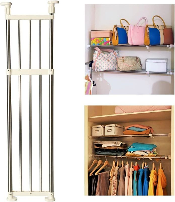 Photo 2 of BAOYOUNI Tension Shelf Adjustable Closet Rod Space Saving Wardrobe Clothes Dividers Ivory, 33.07-46.26 Inches
