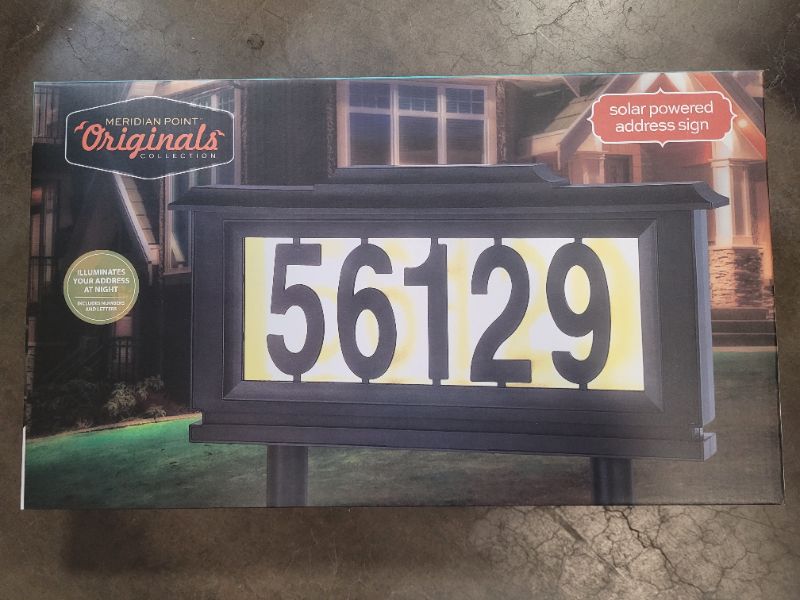Photo 2 of Meridian Point Solar 1-Line Address Plaque Frame - Solar Powered Lighted Address Number Sign for House - Customizable LED Light up House Numbers for Yard - Mailbox Address Sign With Auto On at Night Off During Daytime - Wall Mount or Ground Stake