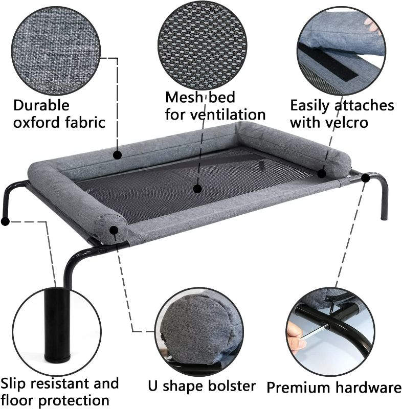 Photo 2 of PETIME Cooling Elevated Pet Cushion Bed Raised Dog Cots Beds for Small Dogs, Portable Indoor & Outdoor Pet Hammock Bed, Frame with Breathable Mesh and Removable Bolsters (42 Inch)