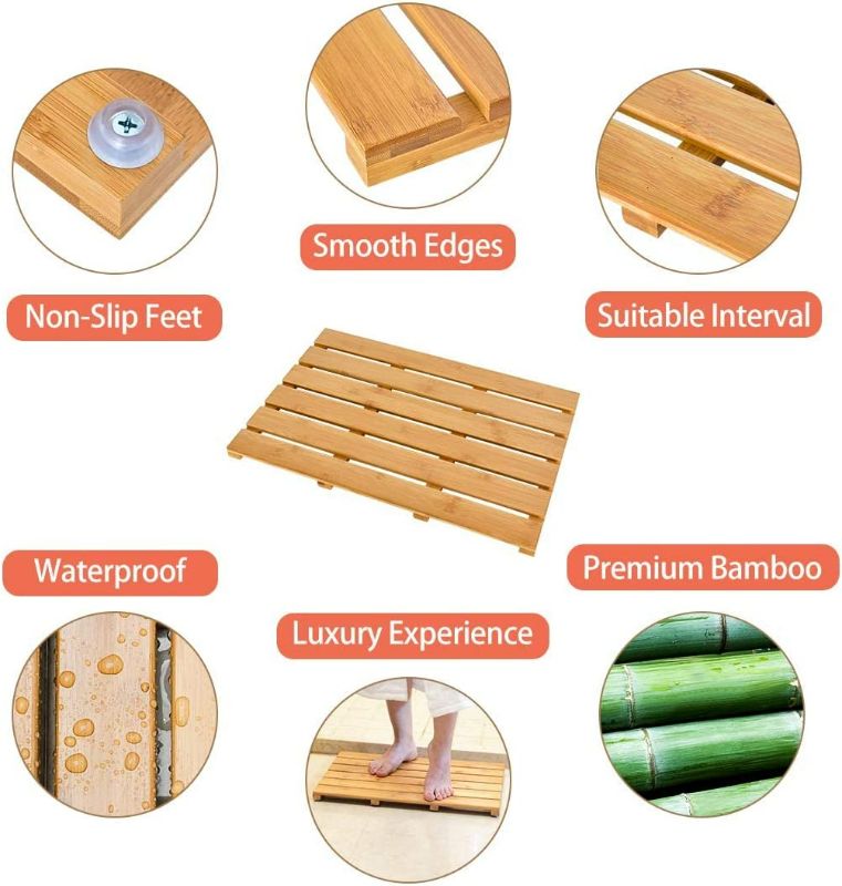 Photo 2 of Bath Mat for Luxury Shower - Non-Slip Bamboo Sturdy Water Proof Bathroom Carpet for Indoor or Outdoor Use