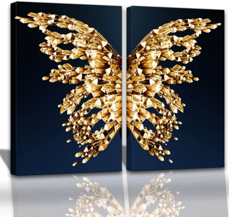 Photo 1 of Nordic Butterfly Wall Art Framed Canvas Prints Abstract Golden Butterfly Wing Poster Painting Picture Decor For living room Office Decorations Ready to Hang gifts 16x24 2pcs