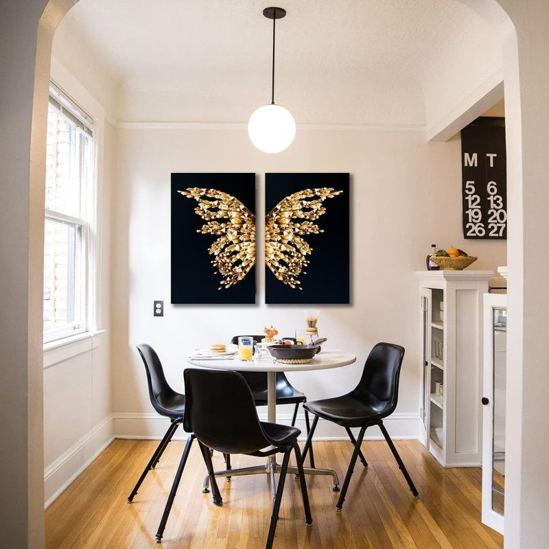 Photo 3 of Nordic Butterfly Wall Art Framed Canvas Prints Abstract Golden Butterfly Wing Poster Painting Picture Decor For living room Office Decorations Ready to Hang gifts 16x24 2pcs