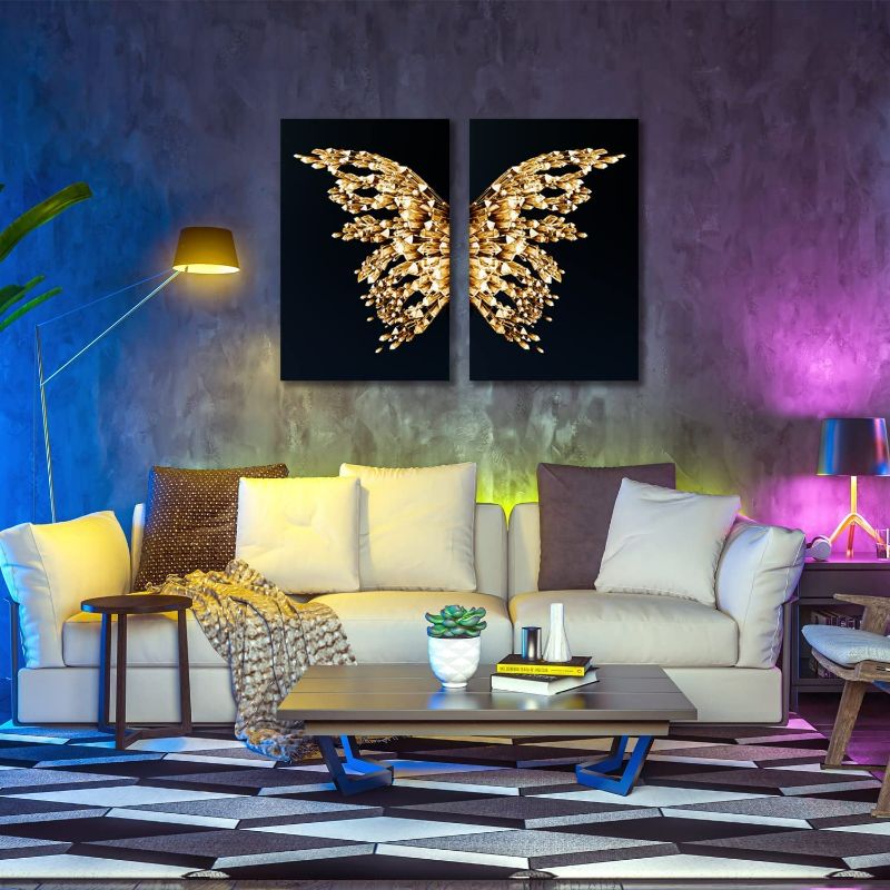 Photo 2 of Nordic Butterfly Wall Art Framed Canvas Prints Abstract Golden Butterfly Wing Poster Painting Picture Decor For living room Office Decorations Ready to Hang gifts 16x24 2pcs