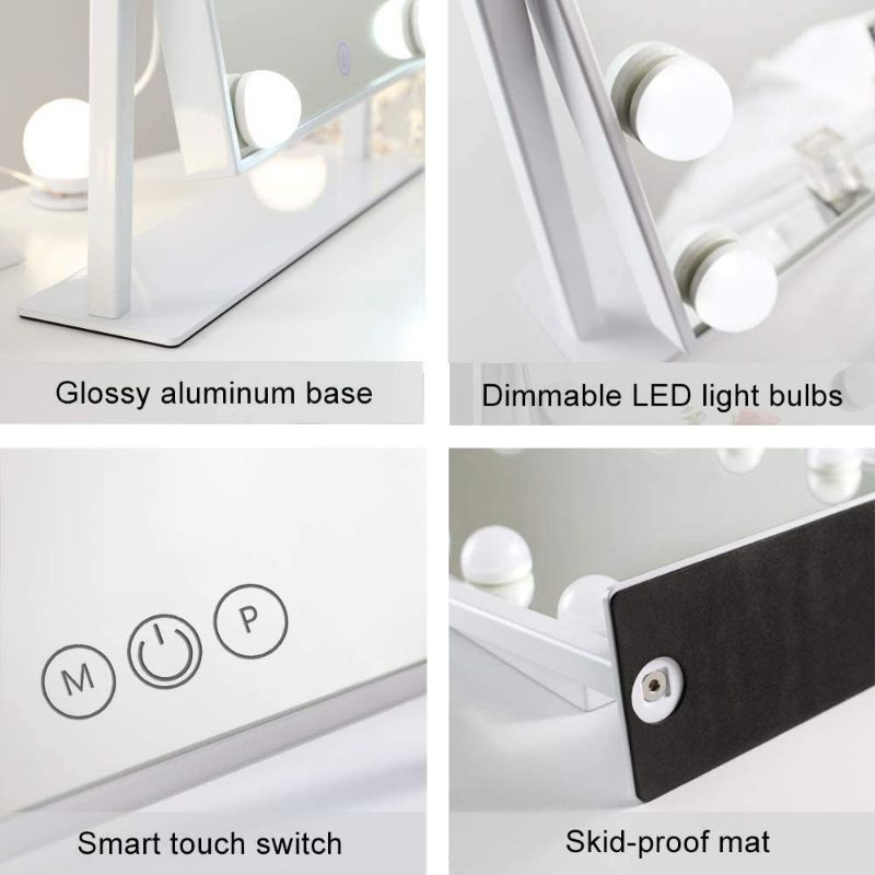 Photo 2 of FENCHILIN Lighted Makeup Mirror Hollywood Mirror Vanity Makeup Mirror with Light Smart Touch Control 3Colors Dimmable Light Detachable 10X Magnification 360°Rotation(White)