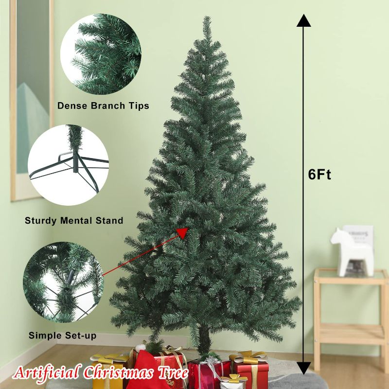 Photo 2 of CCINEE 6ft Artificial Christmas Tree, 700 Branch Tips Green Hinged Spruce with Metal Stands, Easy Assembly, for Xmas Holidy Home Party Decoration