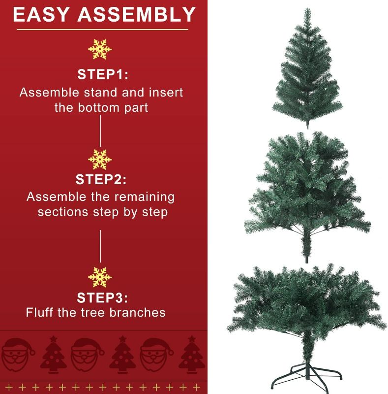 Photo 3 of CCINEE 6ft Artificial Christmas Tree, 700 Branch Tips Green Hinged Spruce with Metal Stands, Easy Assembly, for Xmas Holidy Home Party Decoration