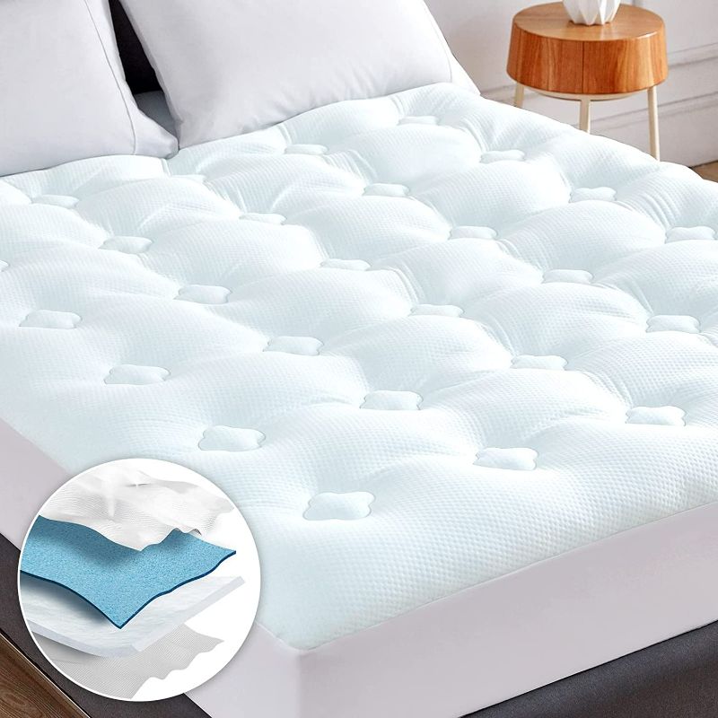Photo 1 of Hansleep Memory Foam Mattress Topper Queen Size, Cooling Mattress Pad Queen with Deep Pocket, Breathable Air Mattress Cover, 78x80 Inches?White