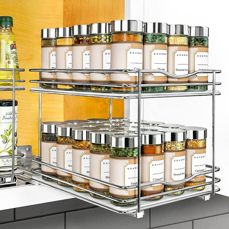 Photo 1 of LYNK PROFESSIONAL® Pull Out Spice Rack Organizer for Cabinet - Slide Out Rack - 8-1/4 inch Wide Sliding Spice Organizer Shelf - Lifetime Limited Warranty - Double, Chrome
