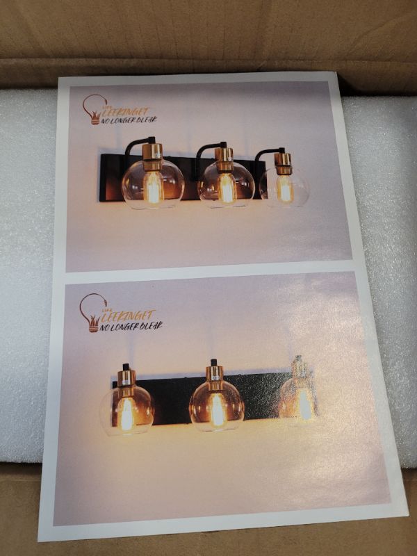 Photo 4 of 3-Light Bathroom Light Fixtures? Black and Gold Bathroom Vanity Lights Over Mirror with Clear Globe Glass Shade? Modern Metal Wall Sconces Lights for Bathroom Kitchen Bedroom Living Room