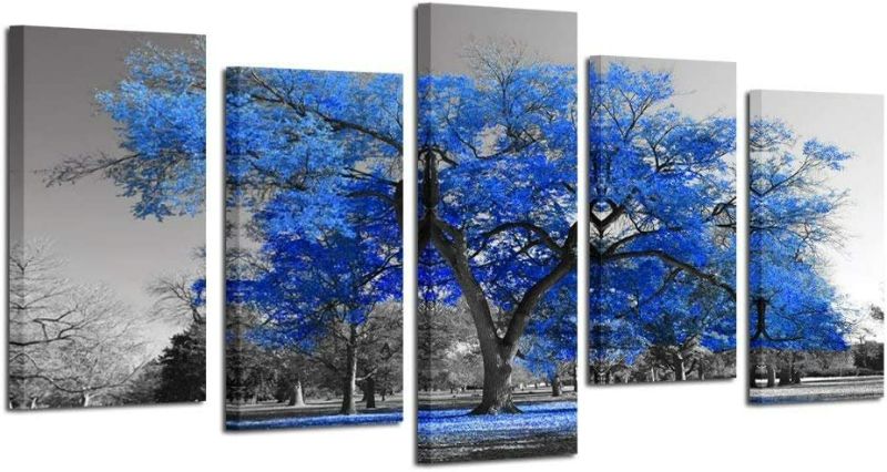 Photo 1 of Kreative Arts Canvas Print Wall Art Painting Contemporary Blue Tree In Black And White Style Fall Landscape Picture Modern Giclee Stretched And Framed Artwork