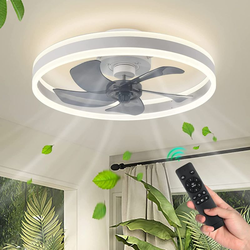 Photo 1 of AHAWILL Modern Ceiling Fan with Light,Mute LED Dimmable Ceiling Fans with Remote Control,6 Speeds Reversible 60W Contemporary Ceiling Fan for Bedroom,Study Room,Dining Room,etc.(19.7" White)