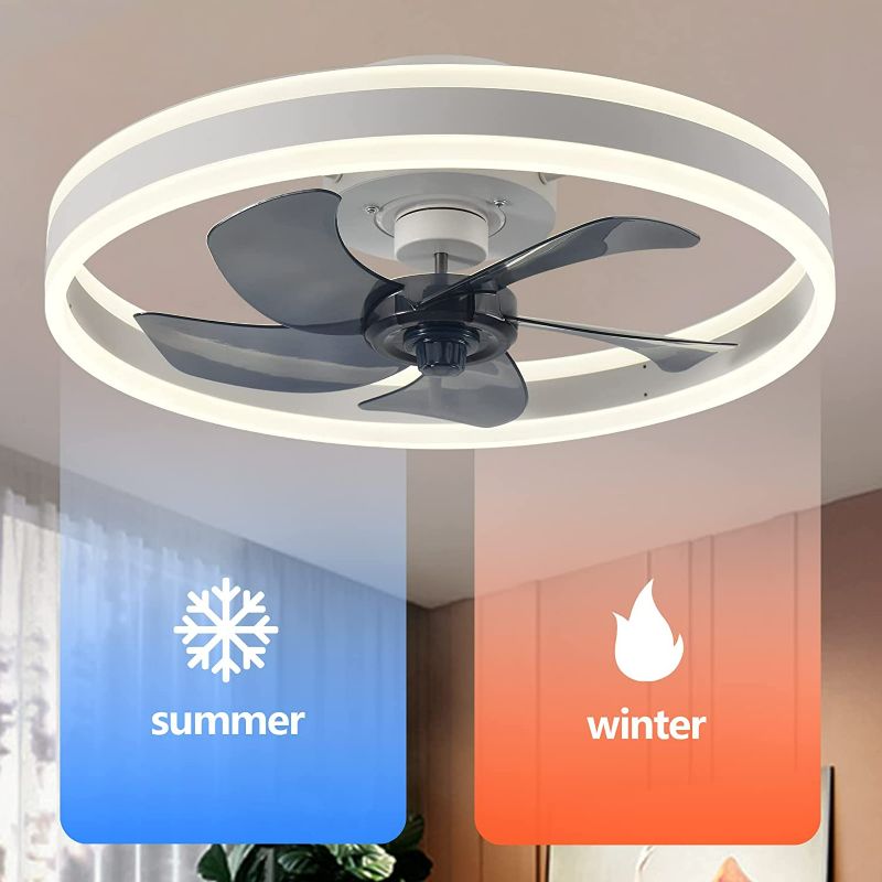 Photo 2 of AHAWILL Modern Ceiling Fan with Light,Mute LED Dimmable Ceiling Fans with Remote Control,6 Speeds Reversible 60W Contemporary Ceiling Fan for Bedroom,Study Room,Dining Room,etc.(19.7" White)