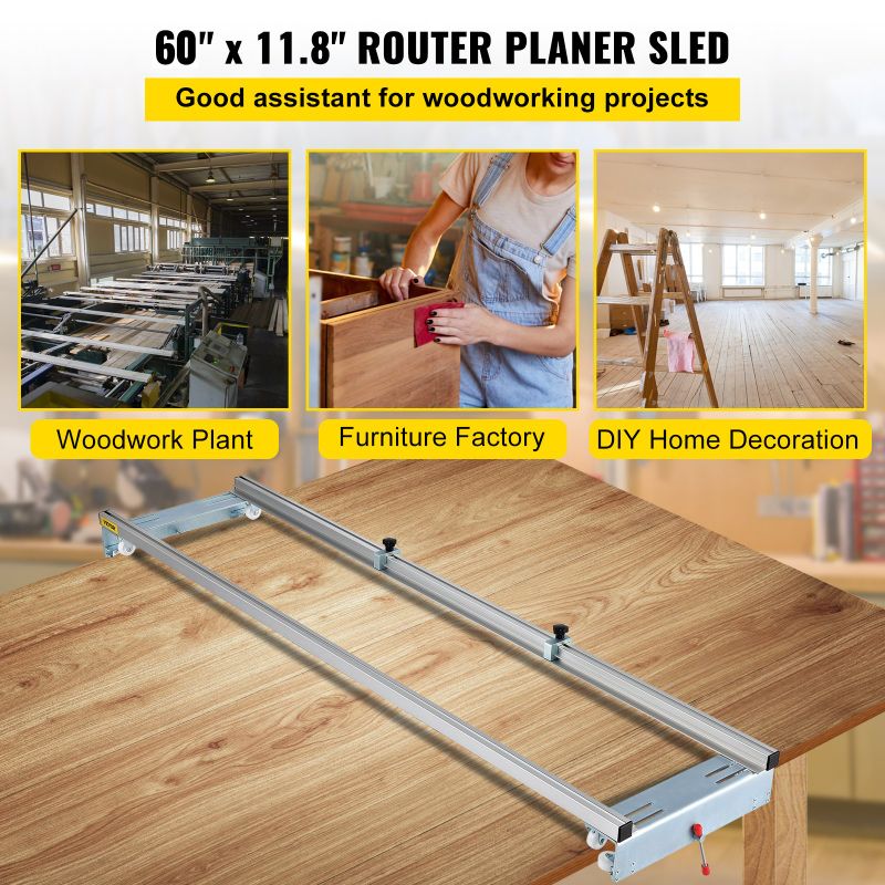 Photo 2 of VEVOR Router Sled, 60 inches / 152.4cm Width, Slab Guide Jig for Woodworking with Locking Function, Portable and Easy to Adjust, Trimming Planing Machine for Wood Flattening, Home DIY