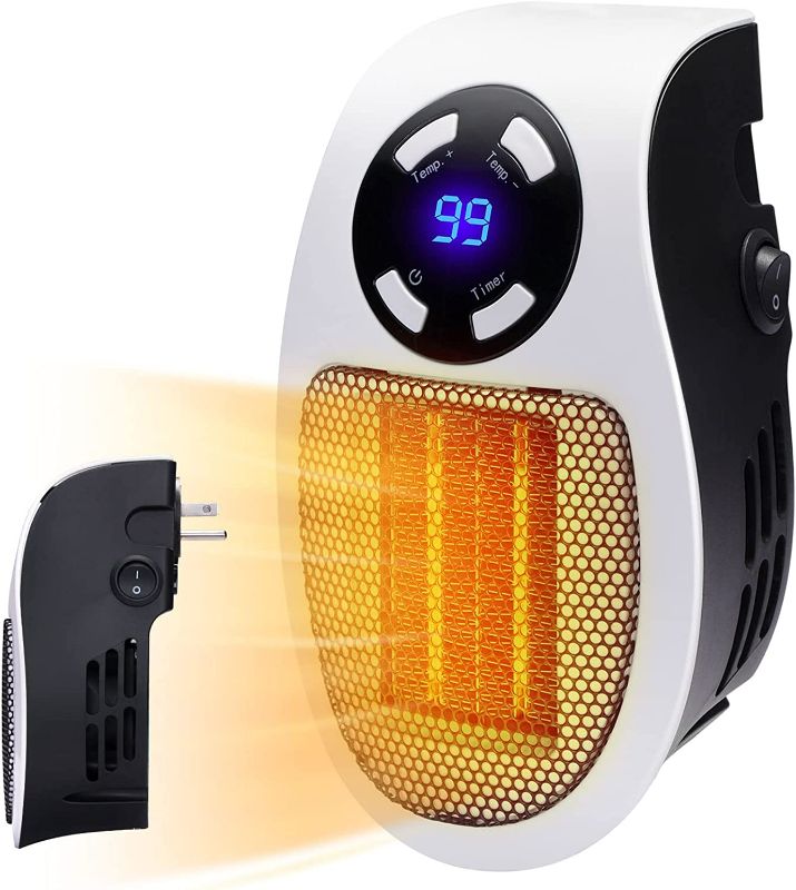 Photo 1 of Programmable Space Heater with LED Display, Wall Outlet Electric Heater with Adjustable Thermostat and Timer for Home Office Bathroom Indoor Use, Small Plug in 350 Watt Heater, ETL Listed