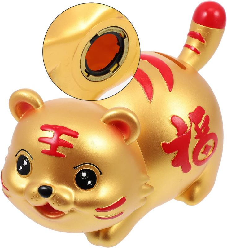 Photo 2 of Home Decor Kids Toys Animal Coin Bank Coin Bank Zodiac Tiger Figure Animal Figurine Piggy Bank for Birthday 2022 Chinese New Year Table Decoration Golden Kids Money Bank Home Decor Baby Toys