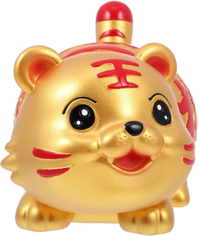 Photo 1 of Home Decor Kids Toys Animal Coin Bank Coin Bank Zodiac Tiger Figure Animal Figurine Piggy Bank for Birthday 2022 Chinese New Year Table Decoration Golden Kids Money Bank Home Decor Baby Toys