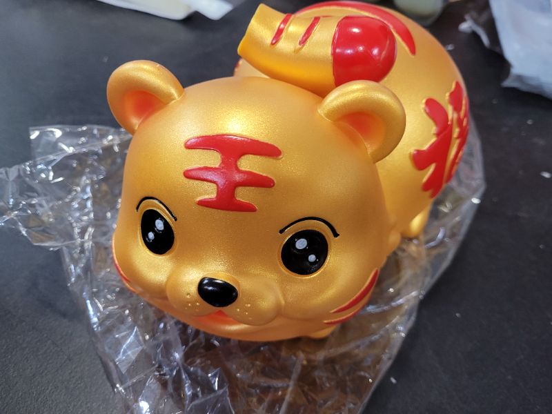 Photo 3 of Home Decor Kids Toys Animal Coin Bank Coin Bank Zodiac Tiger Figure Animal Figurine Piggy Bank for Birthday 2022 Chinese New Year Table Decoration Golden Kids Money Bank Home Decor Baby Toys