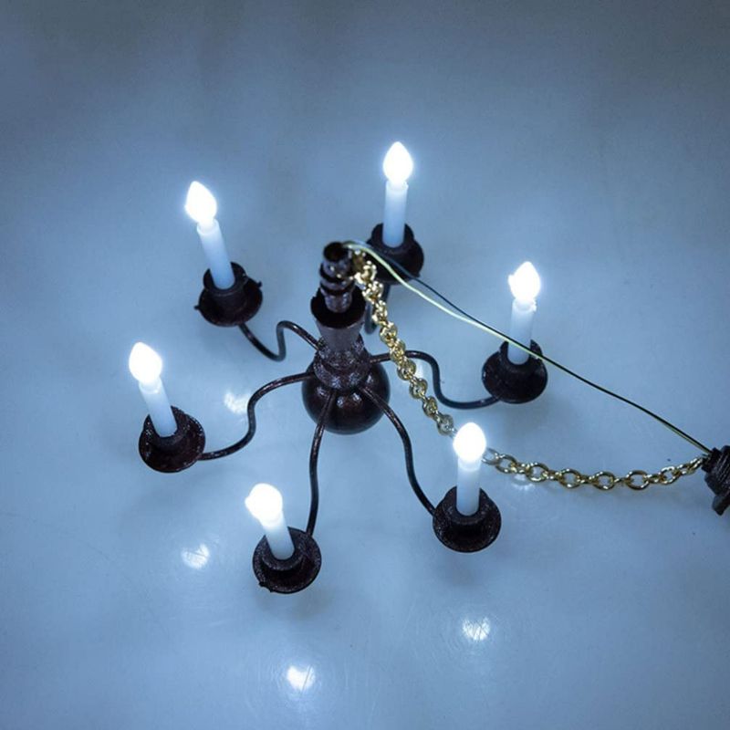 Photo 3 of Set of 2 Operitacx Dollhouse Miniature Ceiling Lamp Led Light Decorative Chandelier Model Miniature Lighting 1:12 Scale Candle Ceiling Lamp for Doll House Furniture Decor