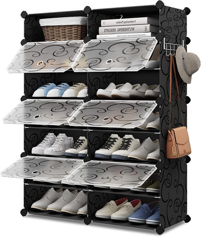 Photo 1 of Tiered Storage Plastic Cabinet with Open Storage Shelves for Closet Hallway Bedroom Entryway Black