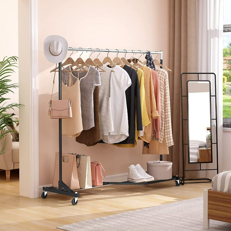 Photo 2 of Mr IRONSTONE Long Clothes Rack, Heavy Duty Clothing Rack with X Base, Garment Rack on Wheels with Brakes, Commercial Clothes Racks for Hanging Clothes, Rolling Clothes Rack with Storage Shelf