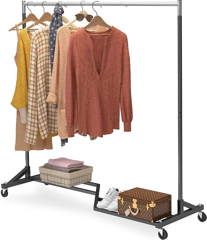 Photo 1 of Mr IRONSTONE Long Clothes Rack, Heavy Duty Clothing Rack with X Base, Garment Rack on Wheels with Brakes, Commercial Clothes Racks for Hanging Clothes, Rolling Clothes Rack with Storage Shelf