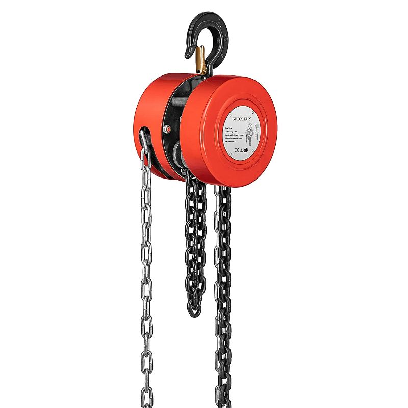 Photo 1 of SPECSTAR Hand Chain Hoist 1 Ton 2200 Lbs Capacity 10 Feet with 2 Heavy Duty Hooks, Manual Chain Fall for Warehouse Building Automotive Machinery Red