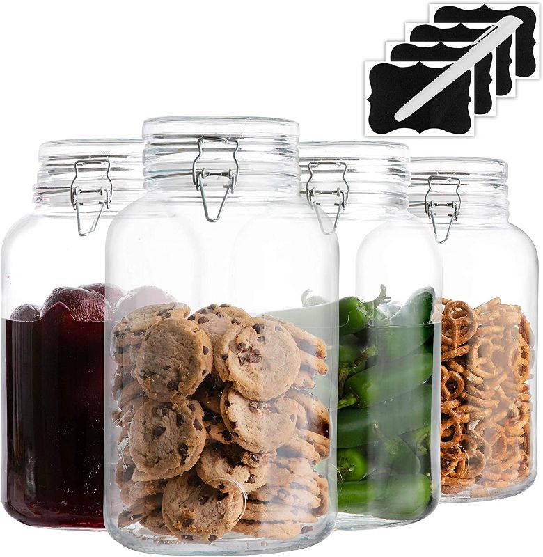 Photo 1 of Glass Jars with Airtight Lid | Glass Airtight Food Storage Containers | Clear Leak Proof Rubber Gasket and Clamp Lid [Set of 4- Gallon Jars]
