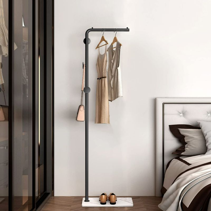 Photo 2 of Metal Coat Rack Freestanding with Natural Marble Base, Entryway Coats Hanger Stand with 3 Hooks, Home Hotel Hall Tree for Coats, Hats, Scarves, Clothes, and Handbags (Black-w/white Base)