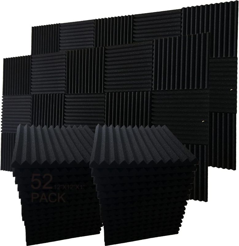 Photo 1 of 52 Pack 12"X 12"X1" Acoustic Panels Studio Soundproofing Foam Wedge Tiles, (52BLACK)